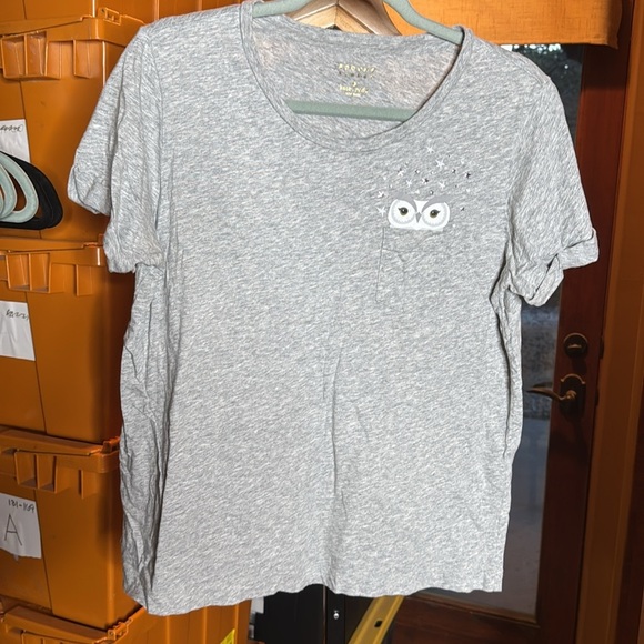 Kate Spade New York Broome Street Heather Gray Owl Stars Cotton Tee Size Large - Picture 2 of 7